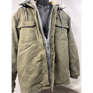 Genuine Dickies Work Jacket Mens Medium Olive Green Good Hooded Canvas Utility